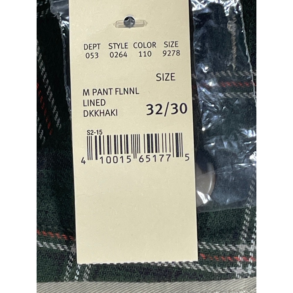 Eddie Bauer Mens Flannel Lined Chino Pants Dark Khaki Plaid Lining 32x30 NEW - Picture 4 of 10